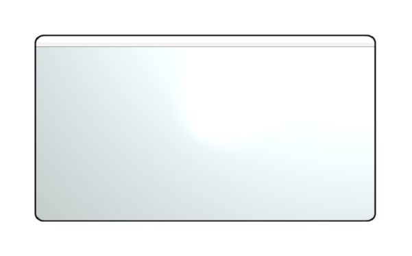 Self adhesive rectangular pocket for card size 105x55mm, open long edge, pack of 100