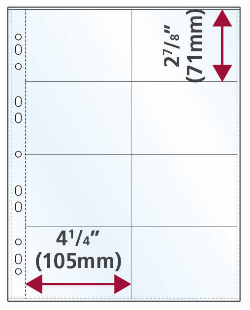 A4 Portrait 110 micron polypropylene photo album page - 8 Pocket (Sample)