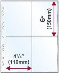 A4 Oversized Portrait 110 micron polypropylene photo album postcard page, 4 Pocket (Sample)